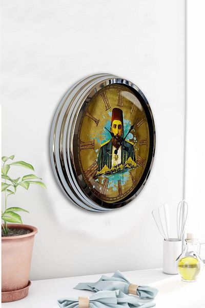Kasva Concept Gift 40 cm Chrome Metal Abdulhamit Khan Wall Clock Gift