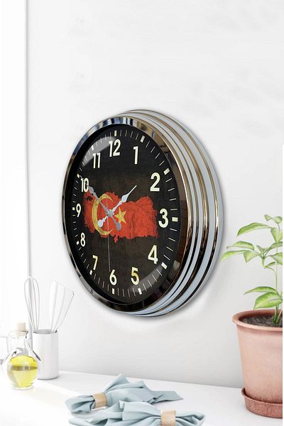 Kasva Concept Gift 40 cm Chrome Metal Türkiye Wall Clock
