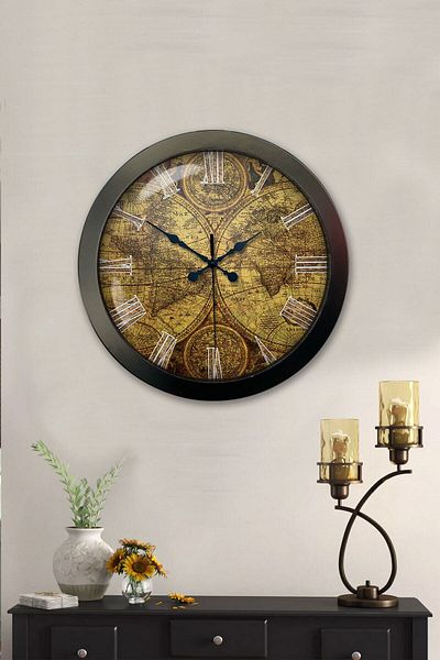 Kasva Concept Gift 36 cm Black Metal Map Wall Clock