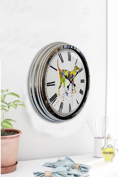 Kasva Concept 40 cm Chrome Metal Dog Figure Wall Clock