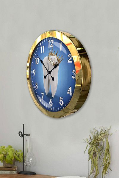 Kasva Concept Gift 36 cm Gold Metal Dentist Wall Clock