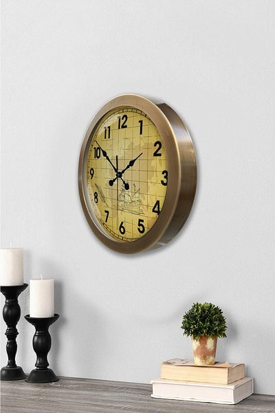 Kasva Concept Gift 36 cm Antique Metal Yellow Wall Clock