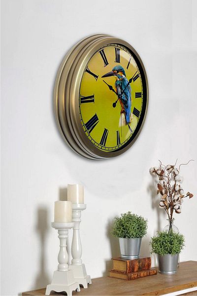Kasva Concept Gift 40 cm Antique Metal Bird Wall Clock
