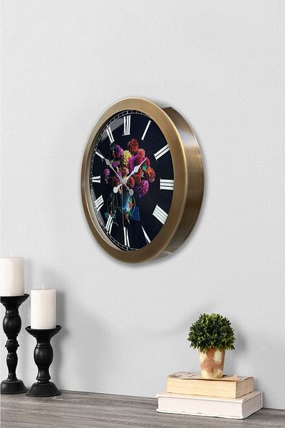 Kasva Concept Gift 36 cm Antique Metal Flower Wall Clock with Vase