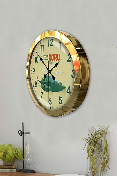 Kasva Concept 36 Cm Gold Metal Environmental Themed Wall Clock