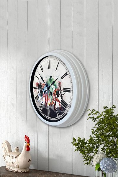 Kasva Concept Gift 40 cm White Metal Super Heroes Wall Clock