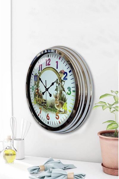 Kasva Concept Gift Decorative 40 cm Chrome Metal Natural Life Wall Clock