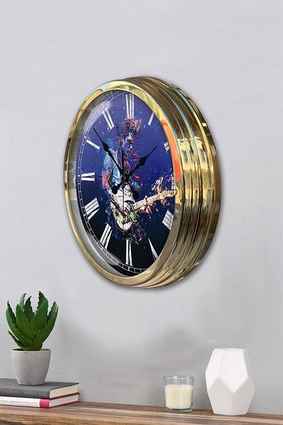 Kasva Concept Gift 40 cm Gold Metal Guitarist Wall Clock