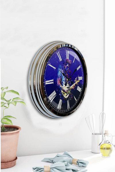Kasva Concept Gift 40 cm Chrome Metal Guitarist Wall Clock