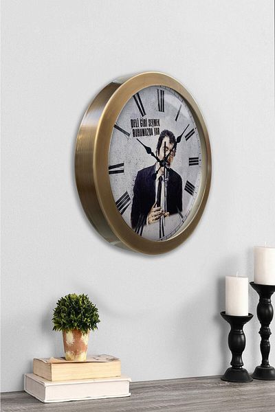 Kasva Concept Gift 36 Cm Tumbled Metal Muslim Father Wall Clock