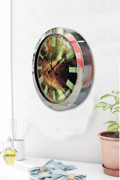 Kasva Concept Gift 36 Cm Chrome Metal Landscape Wall Clock