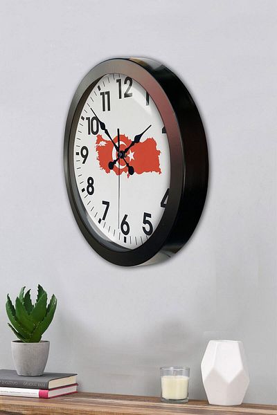 Kasva Concept 36 cm Black Metal Türkiye Map Wall Clock