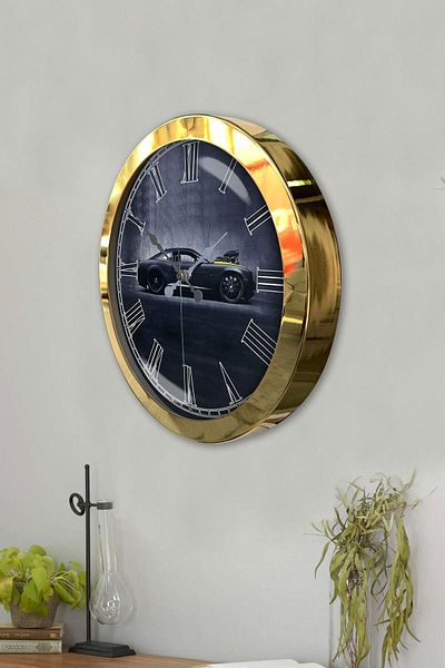 Kasva Concept Gift 36 cm Gold Metal Car Wall Clock