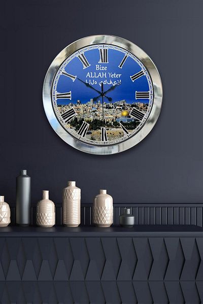 Kasva Concept Gift 36 cm Chrome Metal Jerusalem Wall Clock