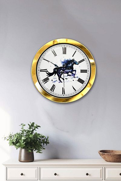 Kasva Concept Gift 36 cm Gold Metal Horse Wall Clock