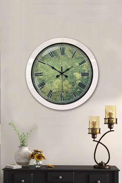 Kasva Concept 36 cm White Metal Green Pattern Wall Clock