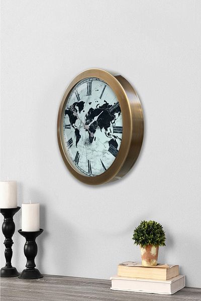 Kasva Concept Gift 36 cm Antique Metal Map Wall Clock