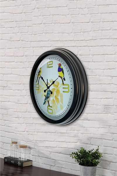 Kasva Concept Gift 40 cm Black Metal Birds Wall Clock