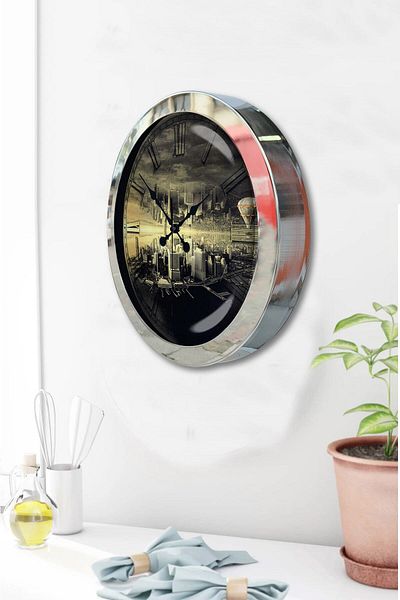 Kasva Concept Gift 36 cm Chrome Metal New York Wall Clock