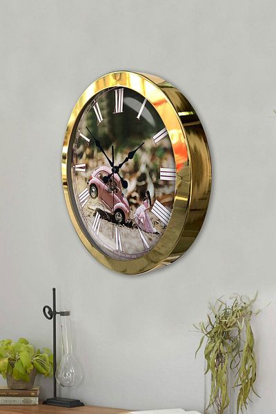 Kasva Concept Gift 36 cm Gold Metal Tosbağa Wall Clock