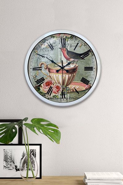 Kasva Concept Gift 40 cm White Metal Bird Wall Clock