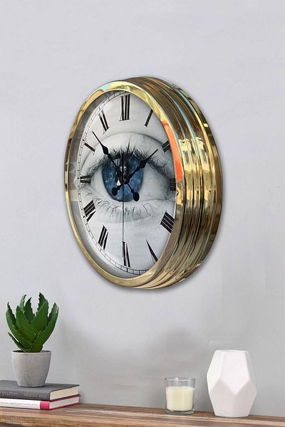 Kasva Concept Gift 40 cm Gold Metal Eye Wall Clock