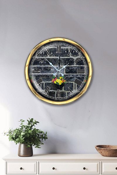 Kasva Concept 40 cm Gold Metal Stone Structure Wall Clock
