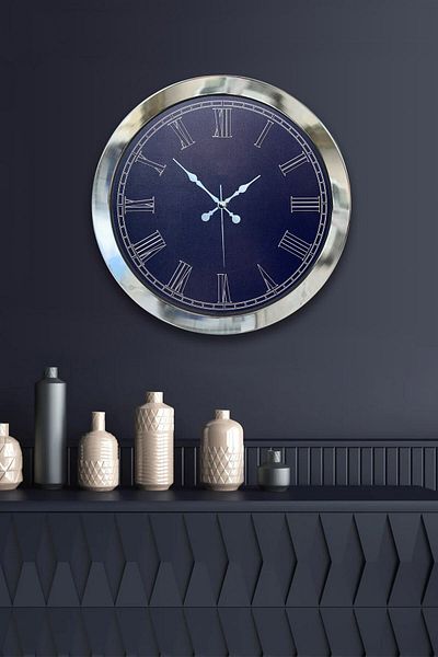 Kasva Concept Gift 36 cm Chrome Metal Blue Wall Clock