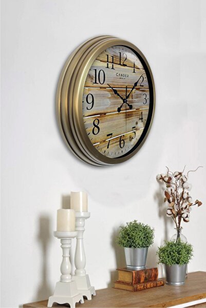 Genel Markalar 40 cm  Eskitme Metal Ahşap Görünümlü Duvar Saati