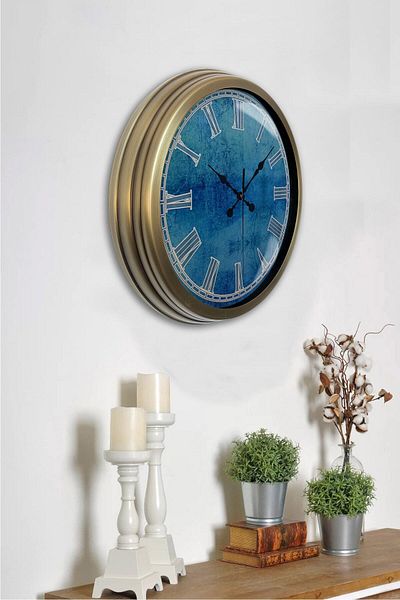 Kasva Concept Ceas de perete cu model albastru din metal antic de 40 cm