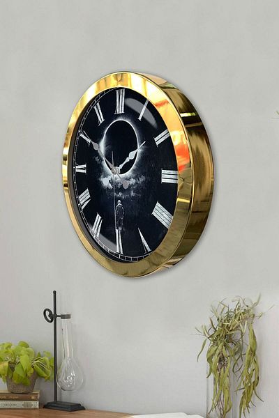 Kasva Concept Gift 36 cm Gold Metal Full Moon Wall Clock