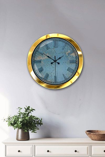 Kasva Concept Cadou 36 Cm Aur Metal Albastru Ceas de Perete
