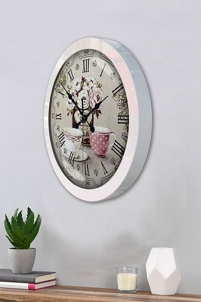 Kasva Concept Cadou 36 Cm Ceas de Perete Cafea Metal Alb