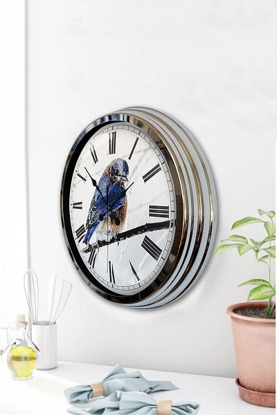 Kasva Concept Gift Clock Decorative 40 cm Chrome Metal Bird Wall Clock