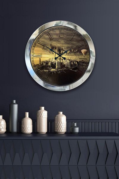 Kasva Concept Gift 36 cm Chrome Metal New York Wall Clock