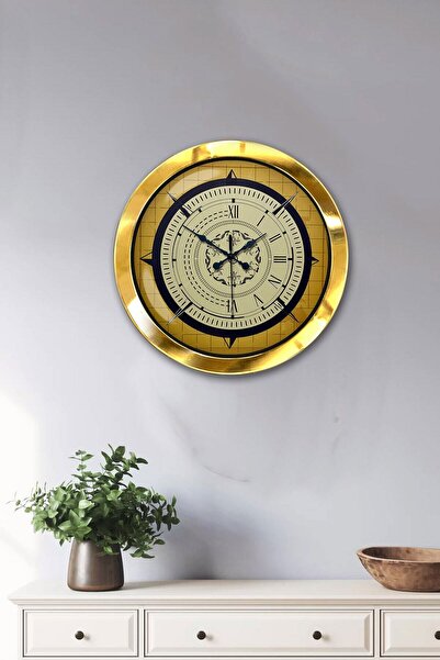 Kasva Concept هدية ساعة حائط بوصلة معدنية ذهبية مقاس 36 سم