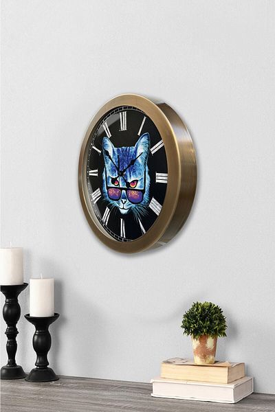 Kasva Concept 36 cm Antique Metal Cat Wall Clock