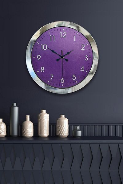 Kasva Concept Gift 36 cm Chrome Metal Purple Wall Clock