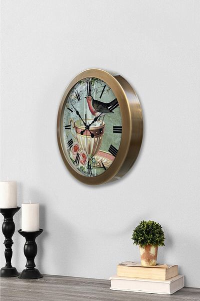 Kasva Concept 36 cm Antique Metal Bird Wall Clock