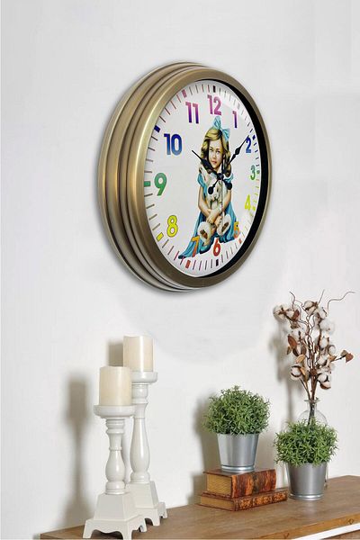 Kasva Concept Gift 40 cm Antique Metal Young Girl Wall Clock
