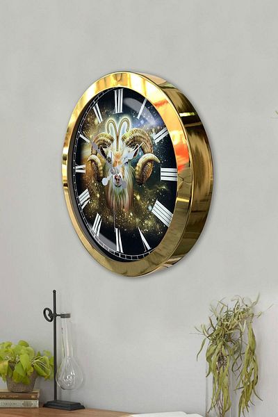 Kasva Concept 36 cm Gold Metal Aries Zodiac Wall Clock