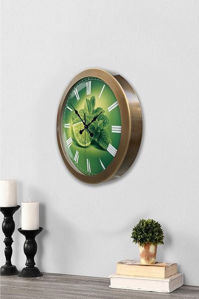 Kasva Concept 36 cm Antique Metal Lemon Themed Kitchen Wall Clock