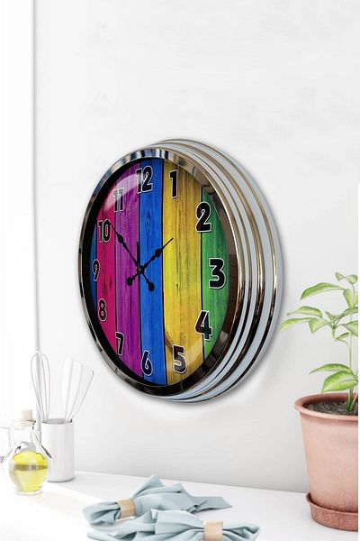 Kasva Concept Gift 40 cm Chrome Metal Rainbow Wall Clock