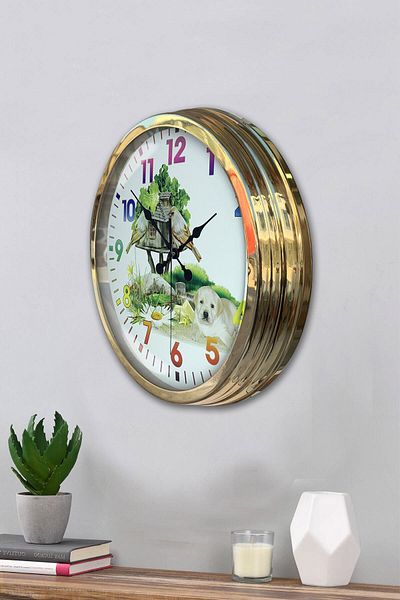 Kasva Concept Gift 40 Cm Gold Metal Natural Life Living Friends Wall Clock