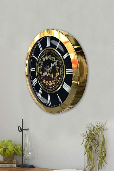 Kasva Concept Gift 36 cm Gold Metal Wall Clock with Allah Written