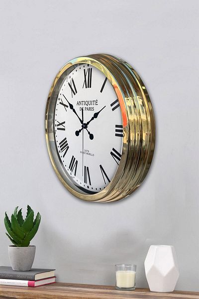 Kasva Concept Δώρο 40 εκ. Χρυσό Μεταλλικό Αντίκα Ρολόι τοίχου