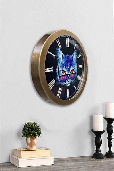 Kasva Concept 36 cm Antique Metal Cat Wall Clock