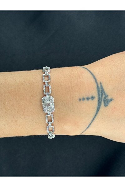 MywJewelery VİP Zirkon Taşlı Çelik Gümüş Renk Zarif Künye