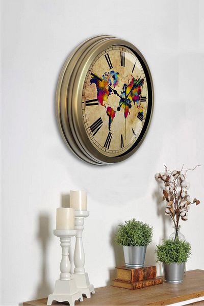 Kasva Concept 40 cm Tumbled Metal Color World Wall Clock