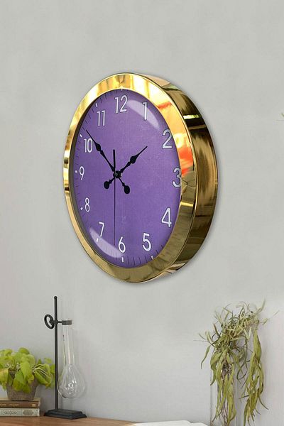 Kasva Concept Gift 36 cm Gold Metal Purple Wall Clock